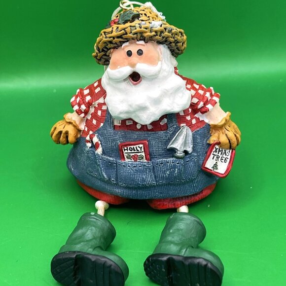 Resin Shelf Sitter Santa Ornament Farmhouse Christmas Green Boots Dangling Legs - Picture 1 of 12